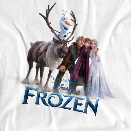 White - Side - Frozen Womens-Ladies Elsa Anna Kristoff Olaf Group Shot T-Shirt
