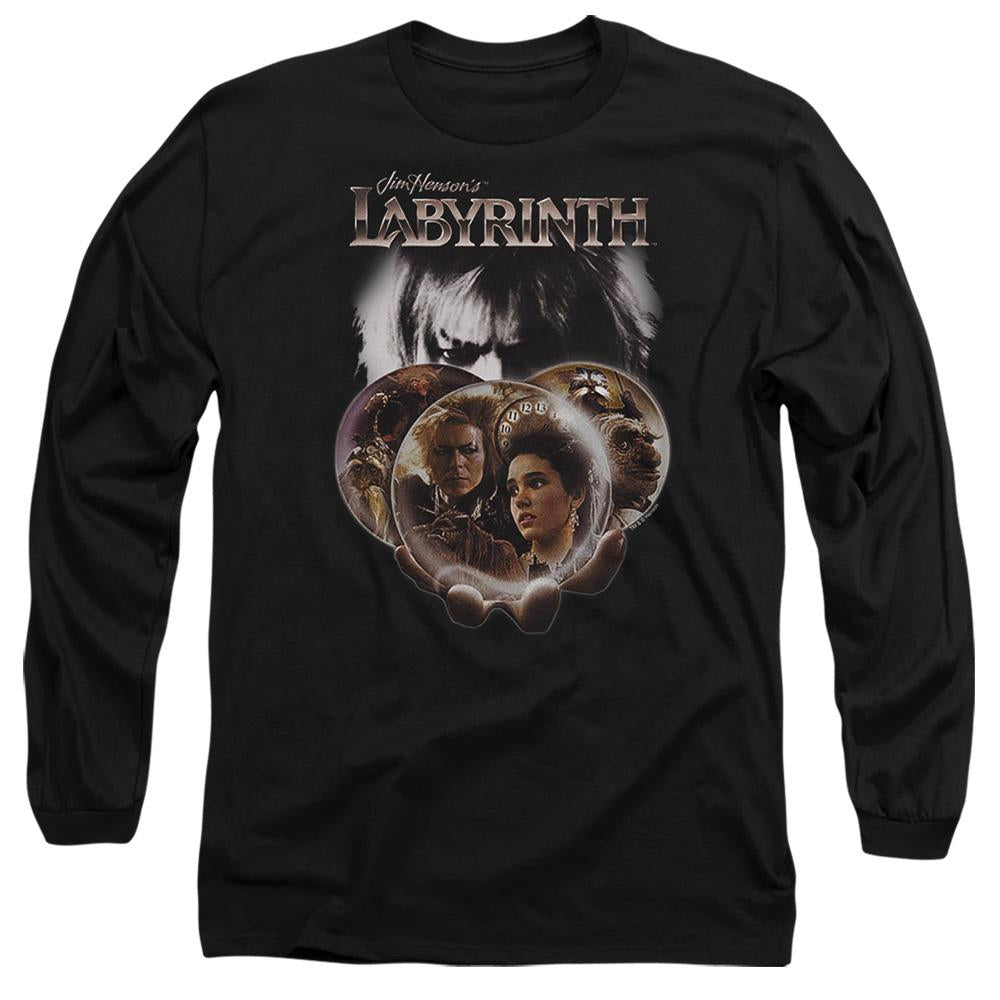 Black - Front - Labyrinth Unisex Adult Globe Long-Sleeved T-Shirt