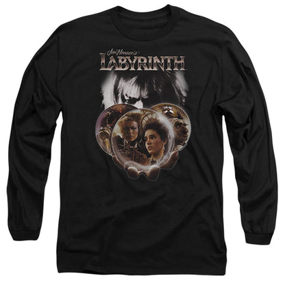 Black - Front - Labyrinth Unisex Adult Globe Long-Sleeved T-Shirt