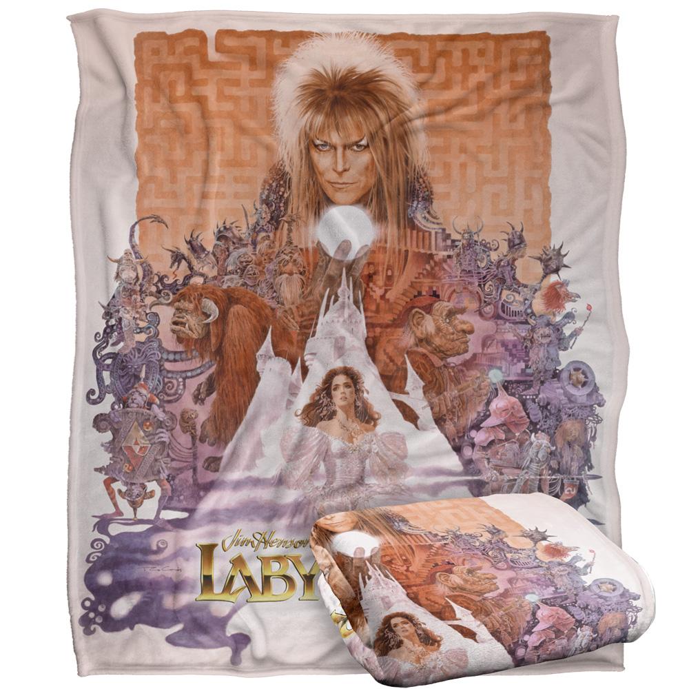White-Brown - Back - Labyrinth Maze Montage Silky Poster Supersoft Blanket