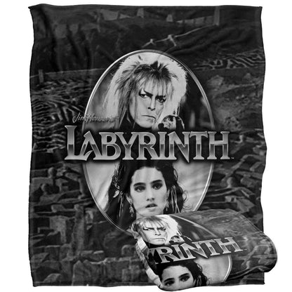 Black-Silver - Back - Labyrinth Maze Silky Portrait Supersoft Blanket