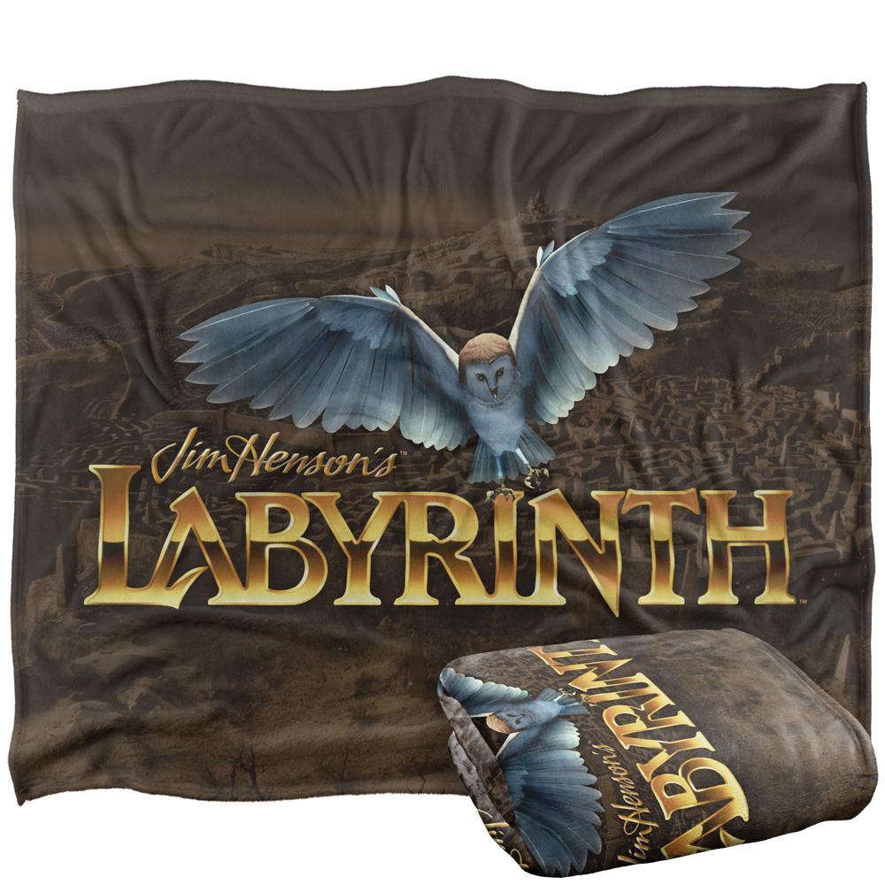 Black - Back - Labyrinth Logo Maze Silky Owl Supersoft Blanket