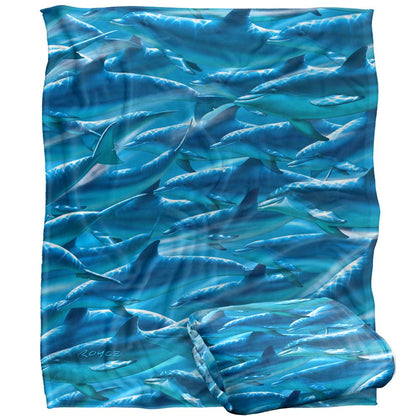 Blue - Back - Royce McClure Silky Dolphin Race Supersoft Blanket