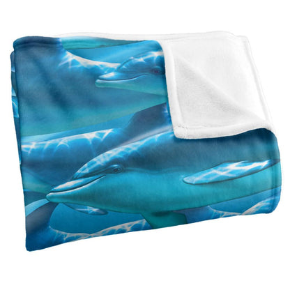 Blue - Side - Royce McClure Silky Dolphin Race Supersoft Blanket