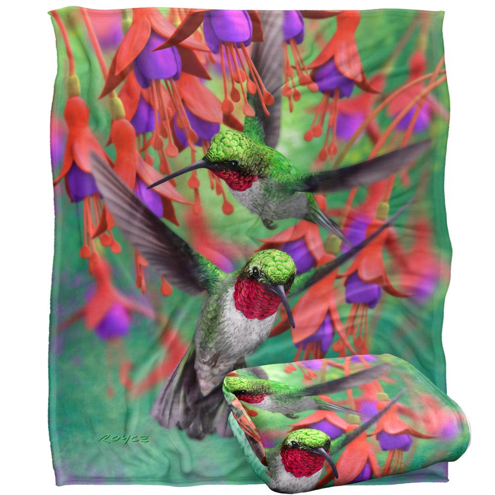 Multicoloured - Back - Royce McClure Silky Hummingbirds And Flowers Supersoft Blanket