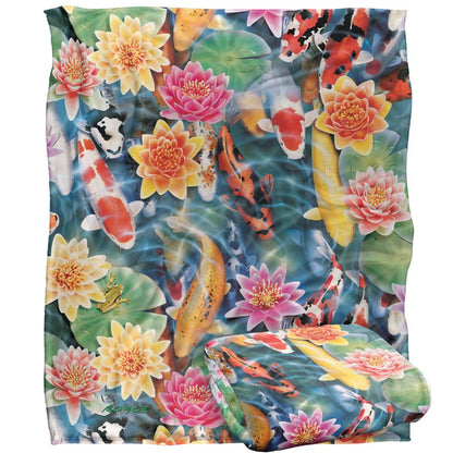 Multicoloured - Back - Royce McClure Silky Koi Fish Garden Supersoft Blanket