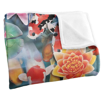 Multicoloured - Side - Royce McClure Silky Koi Fish Garden Supersoft Blanket