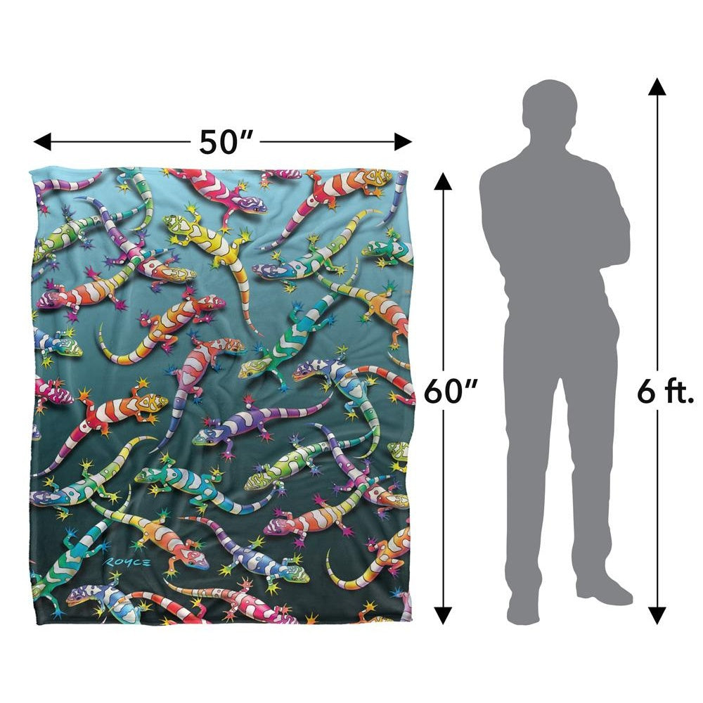 Multicoloured - Pack Shot - Royce McClure Silky Rainbow Geckos Supersoft Blanket