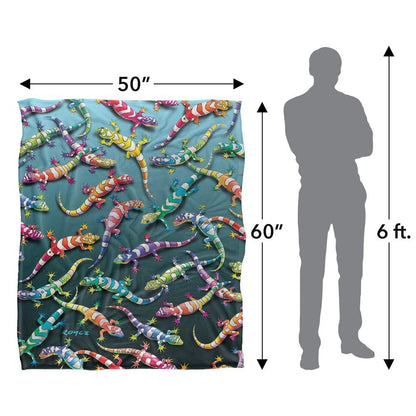 Multicoloured - Pack Shot - Royce McClure Silky Rainbow Geckos Supersoft Blanket