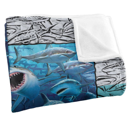 Multicoloured - Side - Royce McClure Silky Great White Shark Frame Supersoft Blanket
