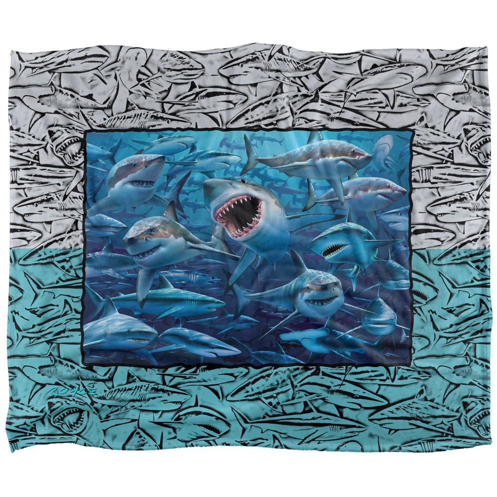 Multicoloured - Front - Royce McClure Silky Great White Shark Frame Supersoft Blanket