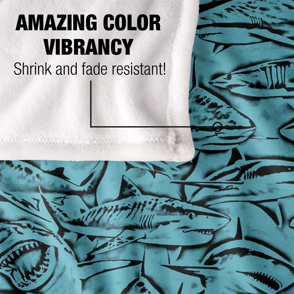 Blue-Black - Lifestyle - Royce McClure Silky Great White Shark Woodcut Supersoft Blanket