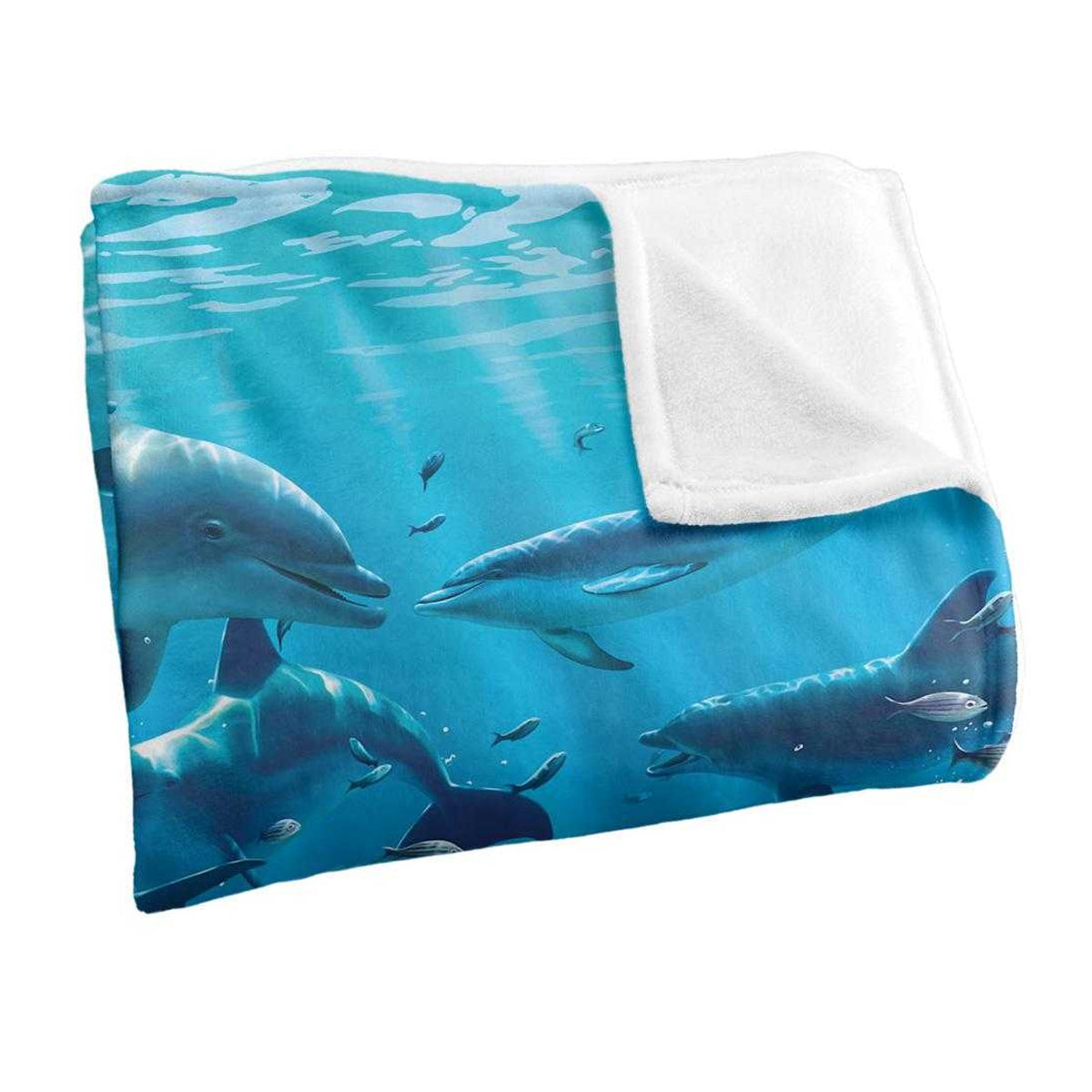 Multicoloured - Back - Royce McClure Silky Dolphin Waves Supersoft Blanket