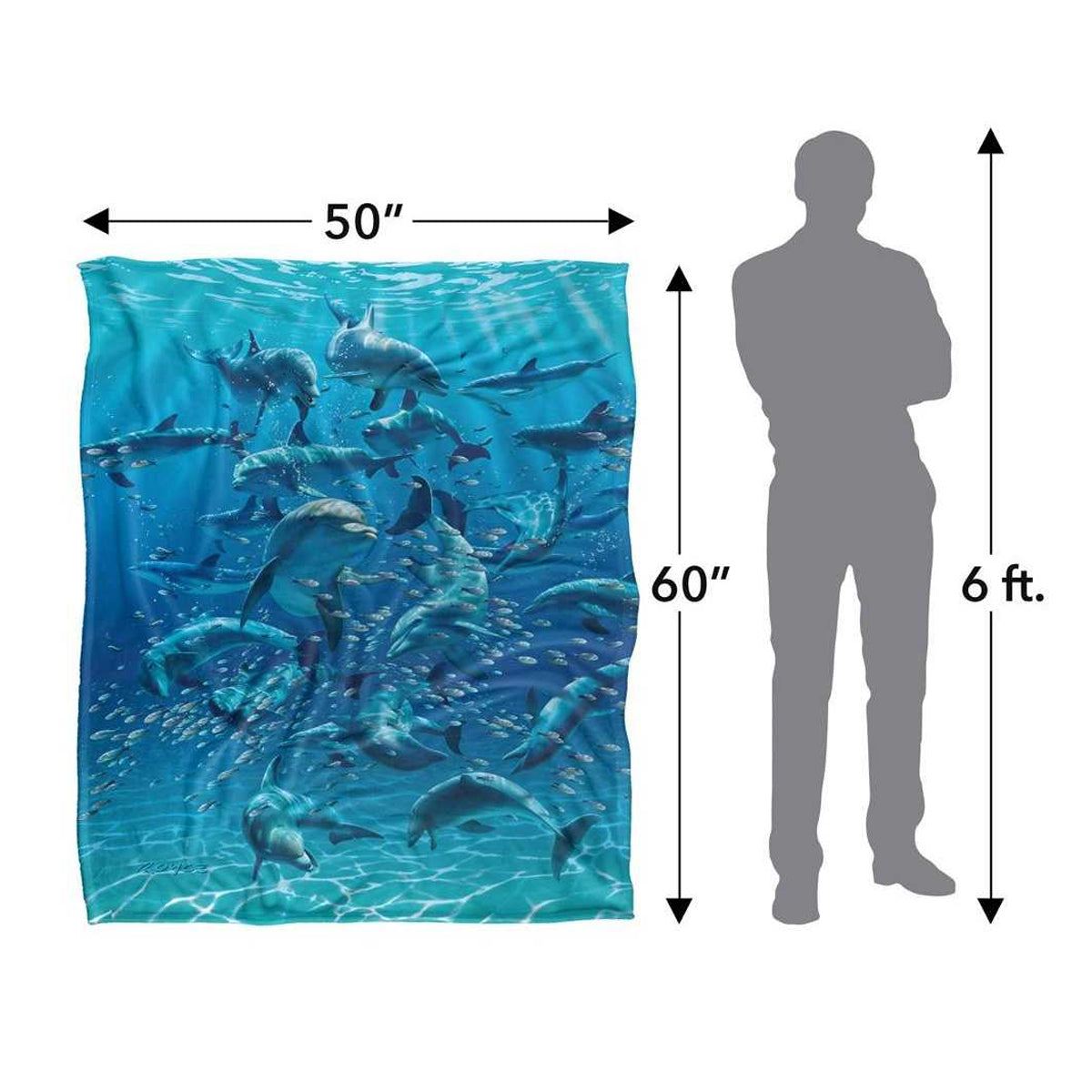 Multicoloured - Side - Royce McClure Silky Dolphin Waves Supersoft Blanket