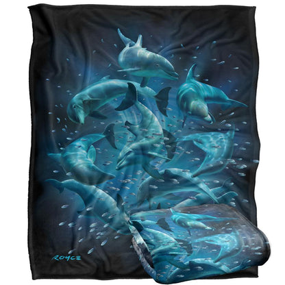 Blue-Black - Back - Royce McClure Silky Dolphin Twister Dark Water Supersoft Blanket
