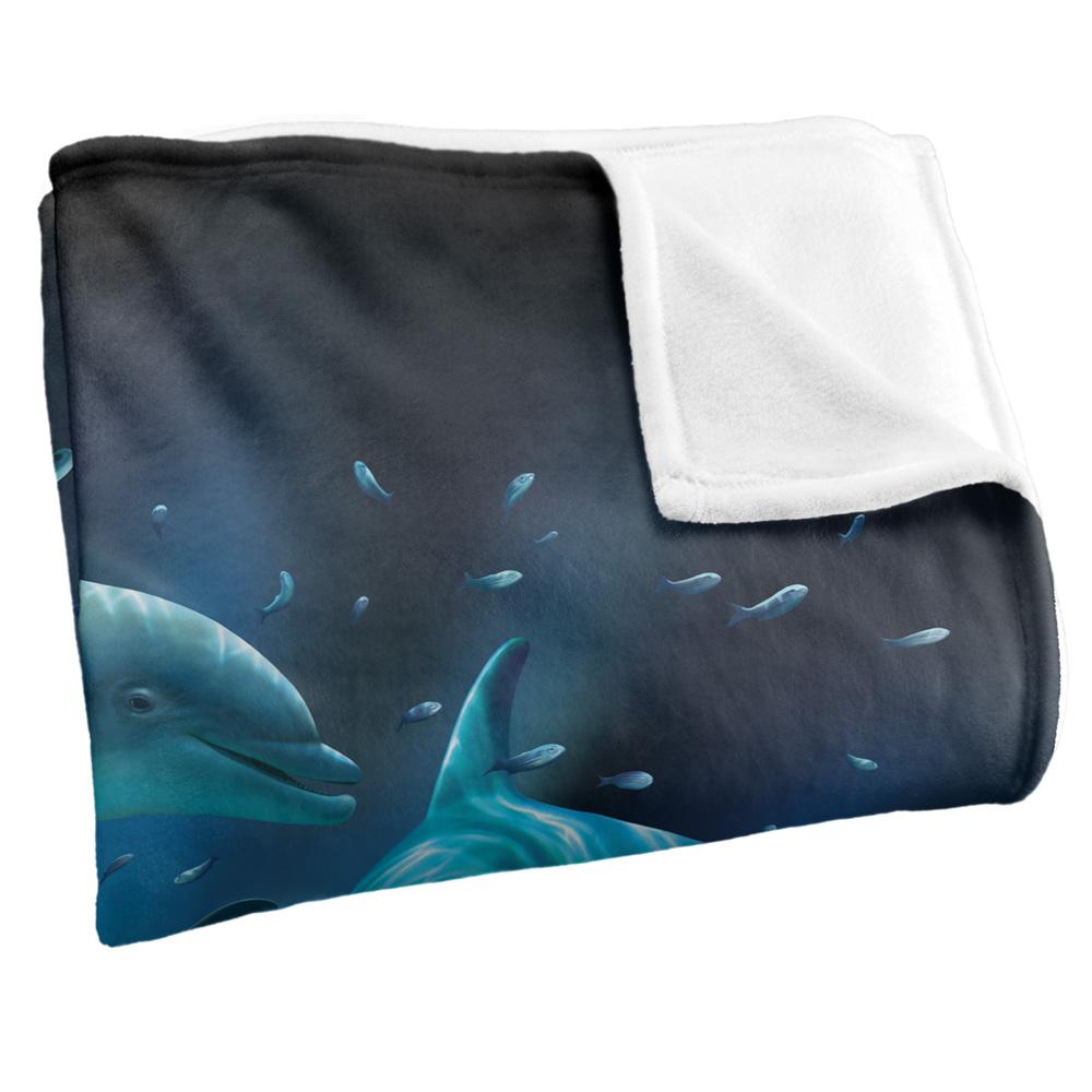 Blue-Black - Side - Royce McClure Silky Dolphin Twister Dark Water Supersoft Blanket