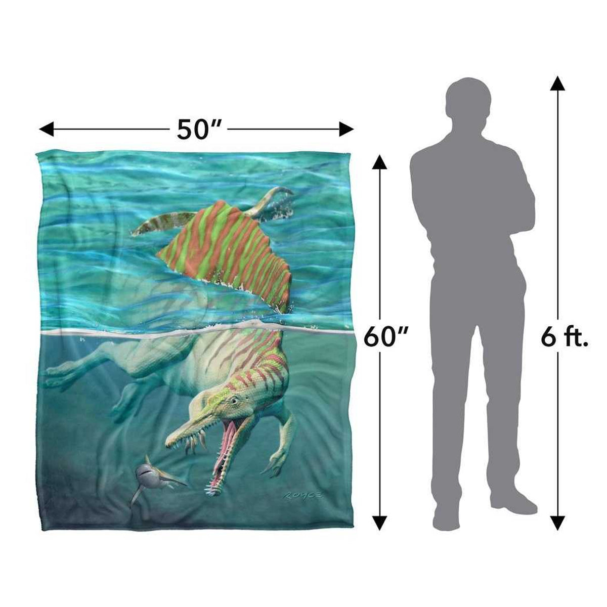 Multicoloured - Side - Royce McClure Silky Spinosaurus Dinosaur And Shark Supersoft Blanket