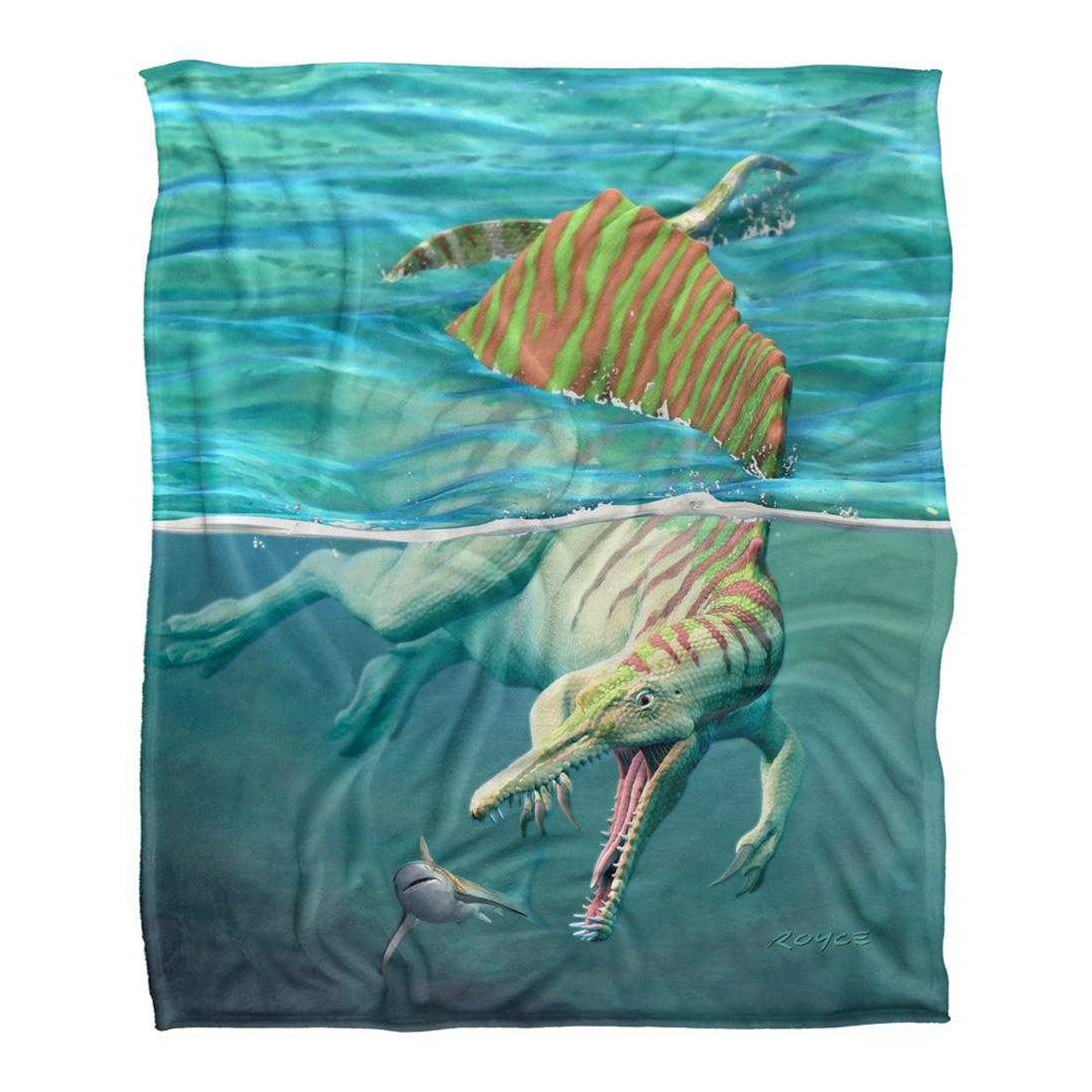 Multicoloured - Front - Royce McClure Silky Spinosaurus Dinosaur And Shark Supersoft Blanket