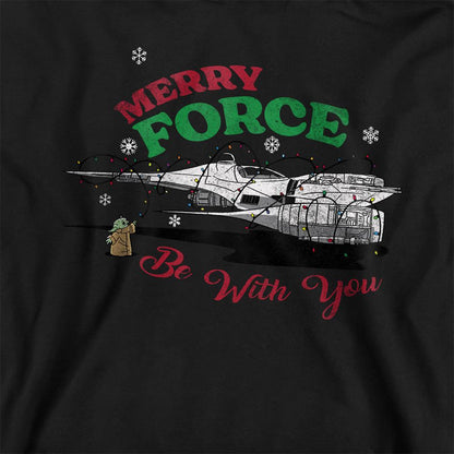 Navy - Back - Disney Star Wars Childrens-Kids Merry Force Be With You Grogu Christmas Hoodie
