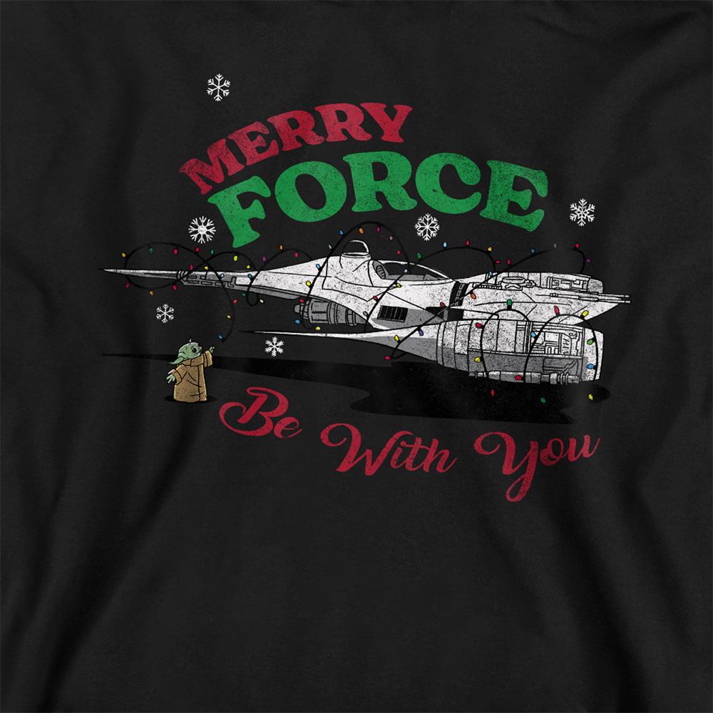 Athletic Heather - Back - Disney Star Wars Childrens-Kids Merry Force Be With You Grogu Christmas Hoodie