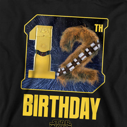 Black - Back - Disney Star Wars Childrens-Kids C3PO Chewbacca 12th Birthday Hoodie