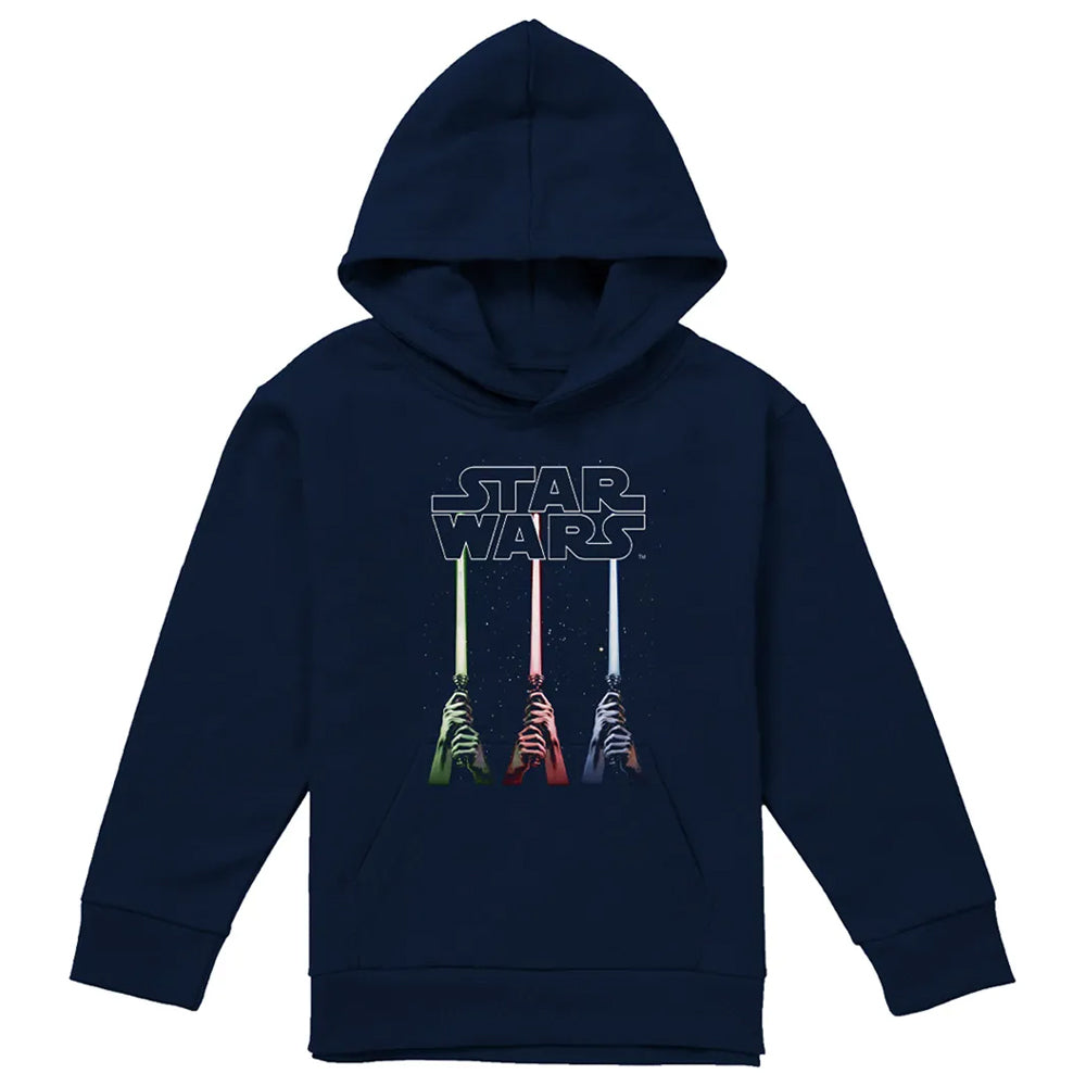 Navy - Front - Star Wars Childrens-Kids Lightsaber Hoodie