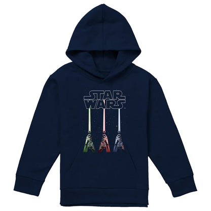 Navy - Front - Star Wars Childrens-Kids Lightsaber Hoodie