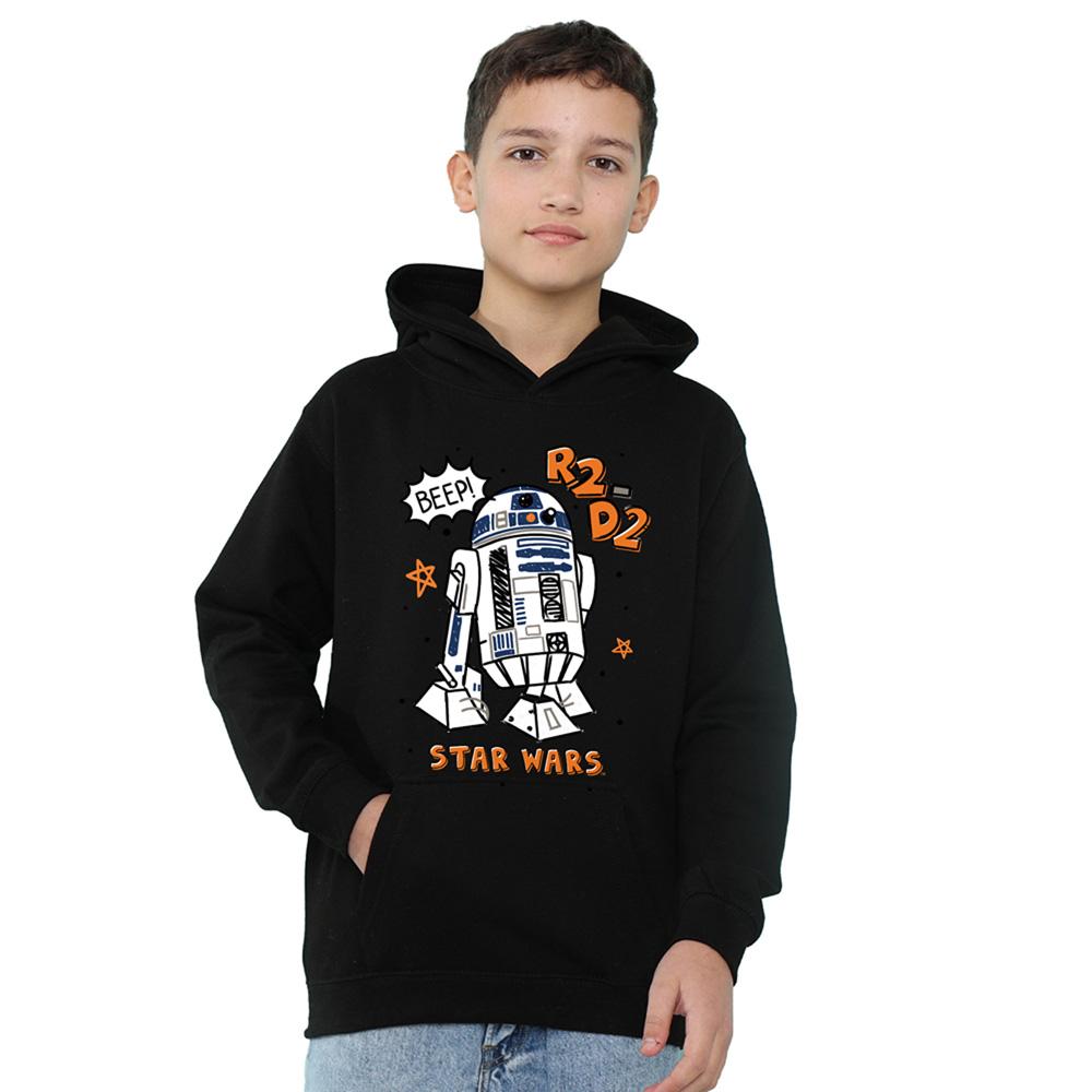 Navy - Front - Star Wars Childrens-Kids R2-D2 Marker Hoodie
