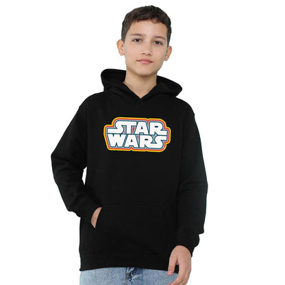 Black - Front - Star Wars Childrens-Kids Retro Logo Outline Hoodie