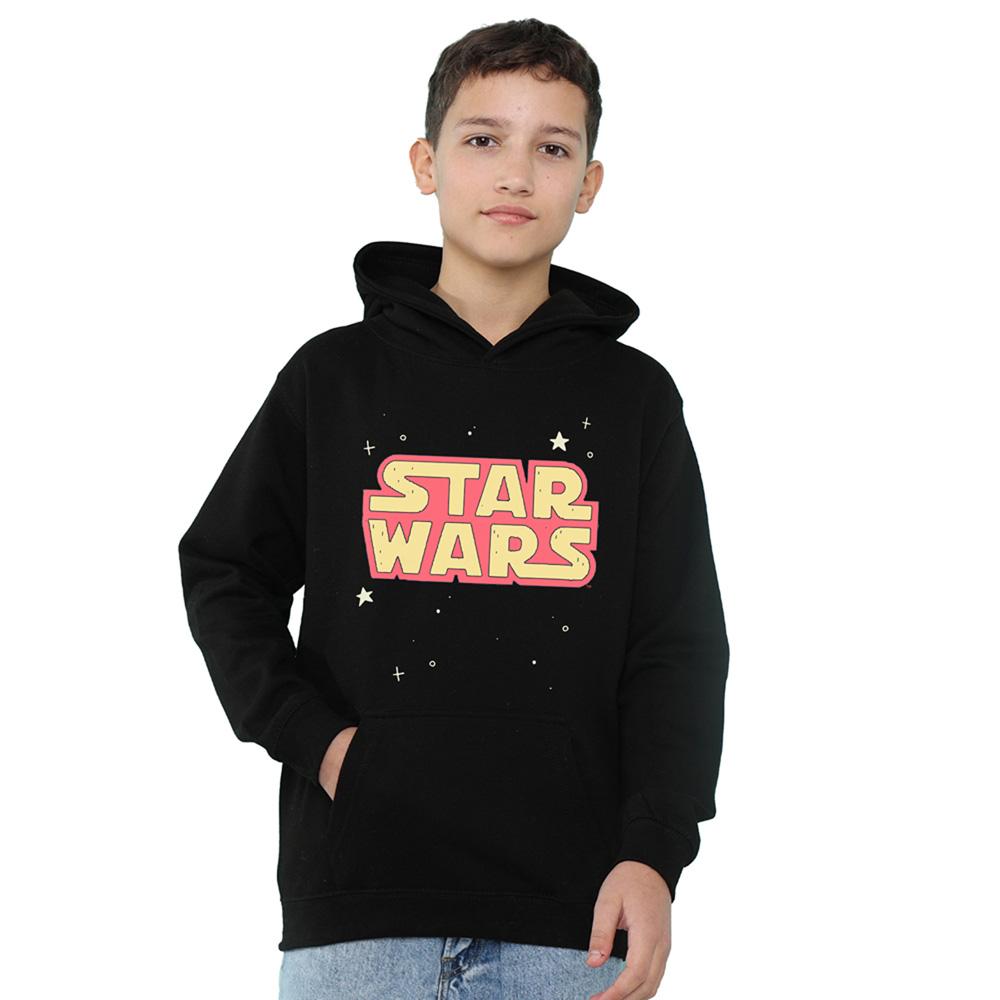 Navy - Front - Star Wars Childrens-Kids Star Logo Hoodie