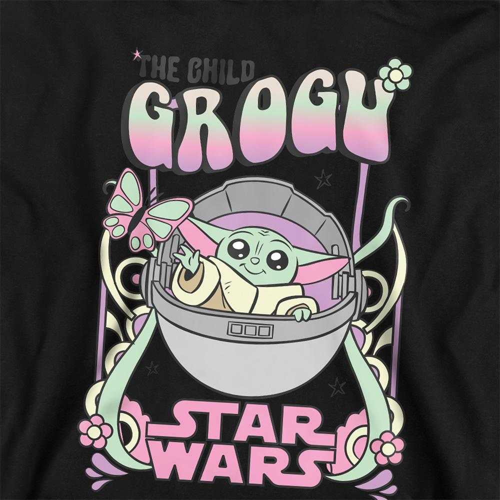 Black - Side - Star Wars Childrens-Kids Grogu Hippie Hoodie