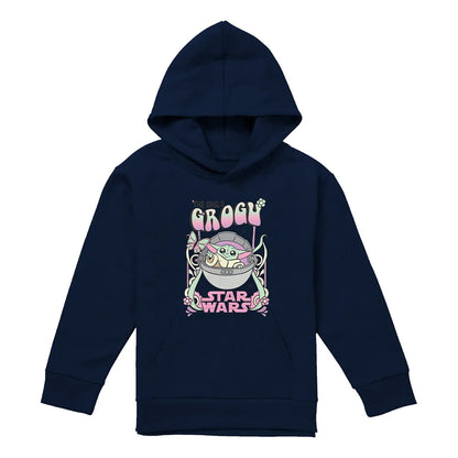 Navy - Front - Star Wars Childrens-Kids Grogu Hippie Hoodie