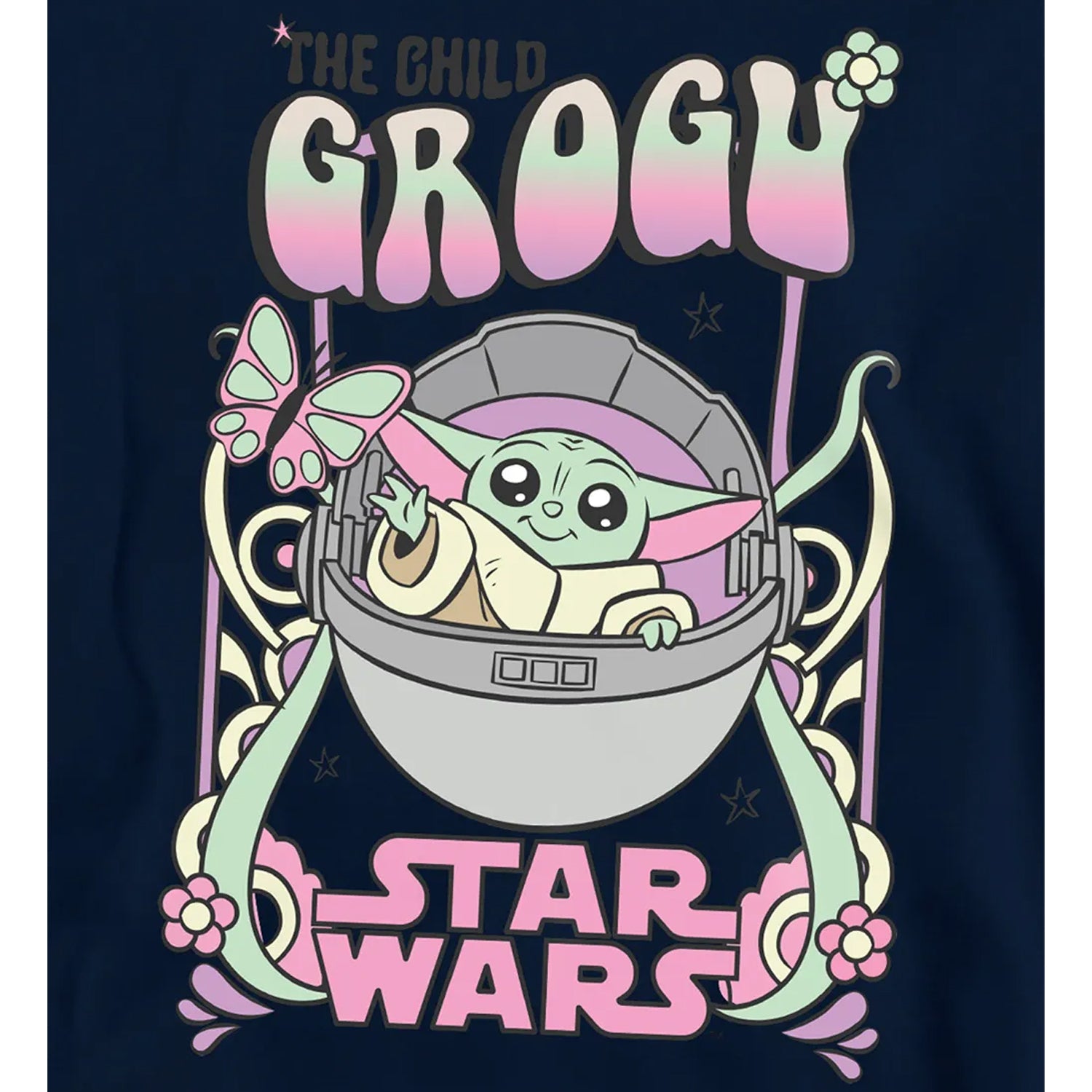 Navy - Side - Star Wars Childrens-Kids Grogu Hippie Hoodie