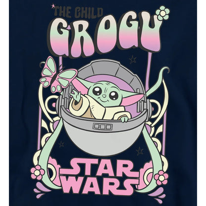 Navy - Side - Star Wars Childrens-Kids Grogu Hippie Hoodie