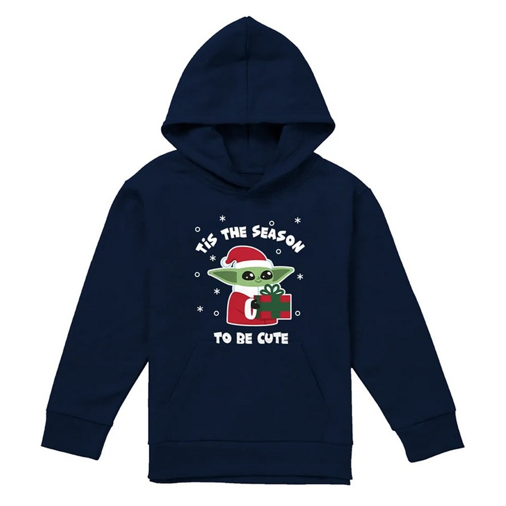 Navy - Front - Star Wars The Mandalorian Childrens-Kids Tis The Christmas Season Grogu Hoodie