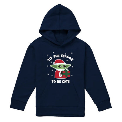 Navy - Front - Star Wars The Mandalorian Childrens-Kids Tis The Christmas Season Grogu Hoodie