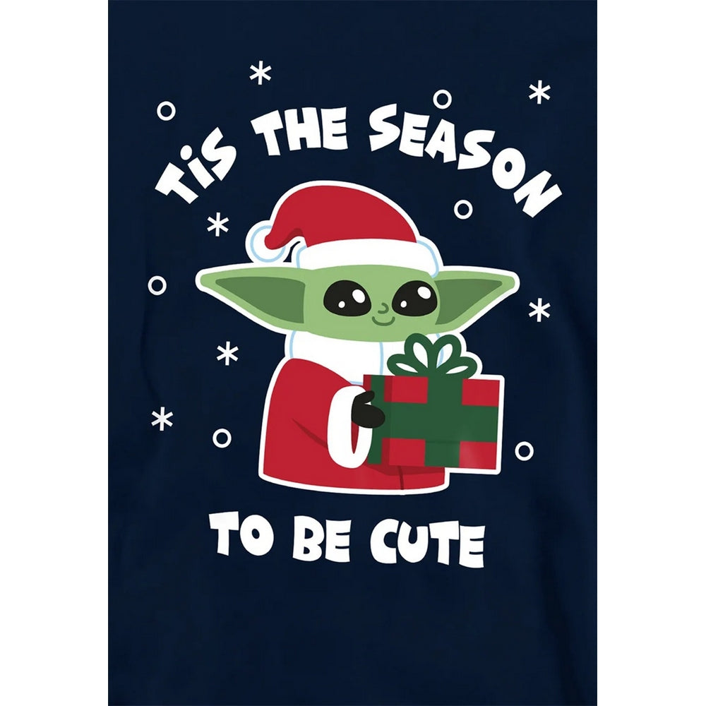 Navy - Close up - Star Wars The Mandalorian Childrens-Kids Tis The Christmas Season Grogu Hoodie