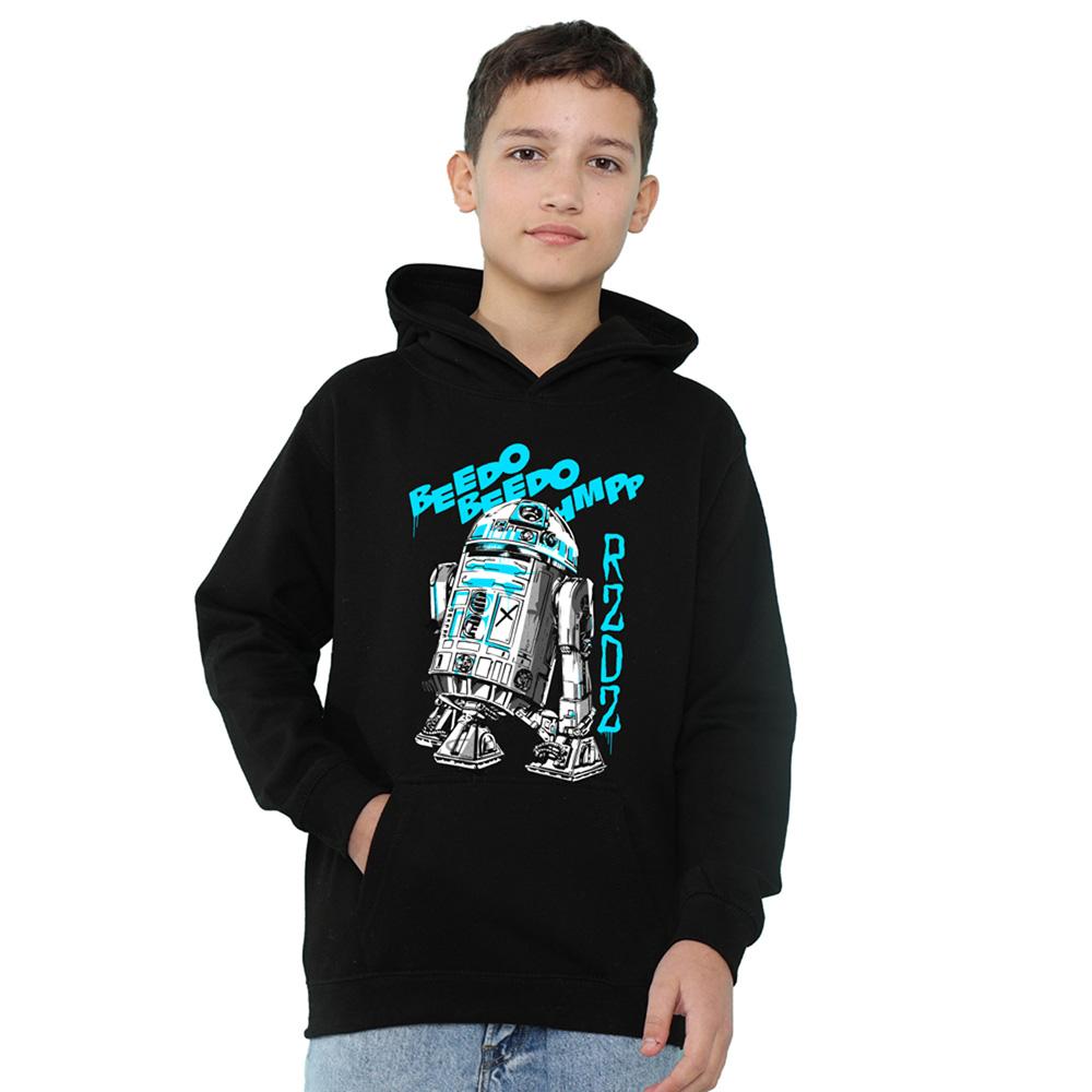 Black - Front - Star Wars Childrens-Kids Graff R2-D2 Hoodie