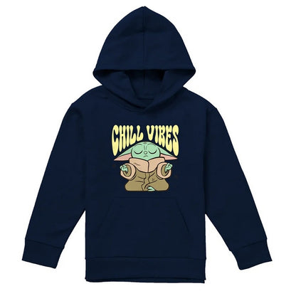Navy - Front - Star Wars The Mandalorian Childrens-Kids Chill Vibes Grogu Hoodie