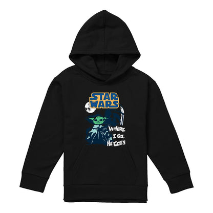 Black - Lifestyle - Star Wars The Mandalorian Childrens-Kids Swipe Grogu Hoodie