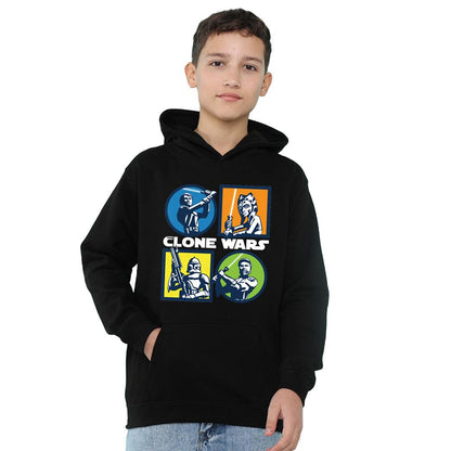 Black - Front - Star Wars: The Clone Wars Childrens-Kids Grid Hoodie