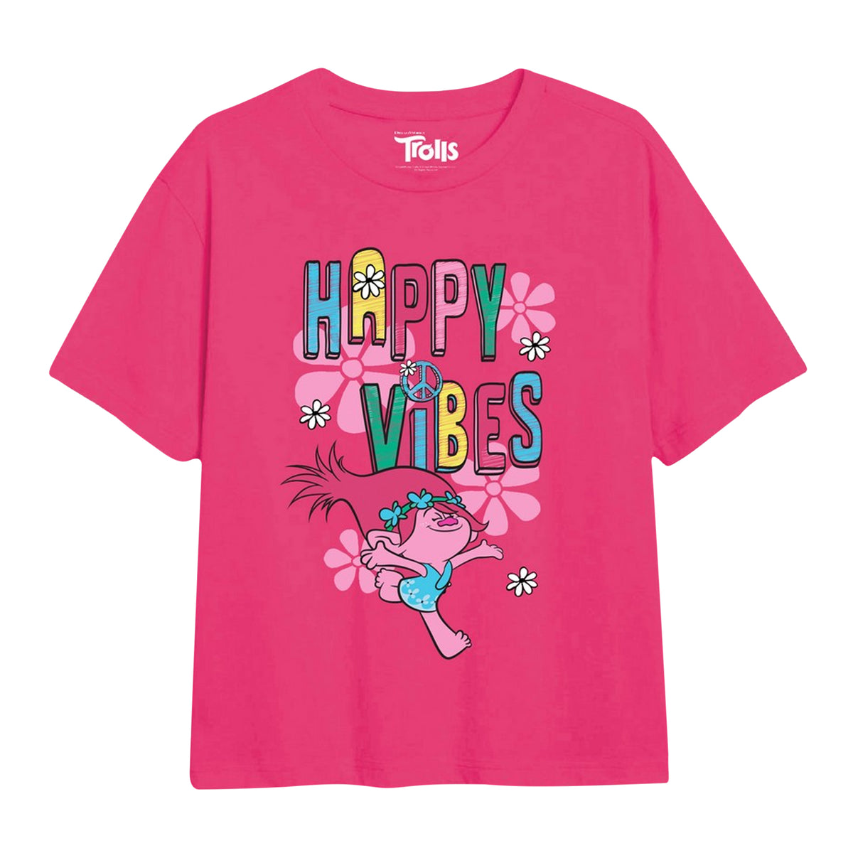 Fuchsia - Front - Trolls Girls Happy Vibes T-Shirt
