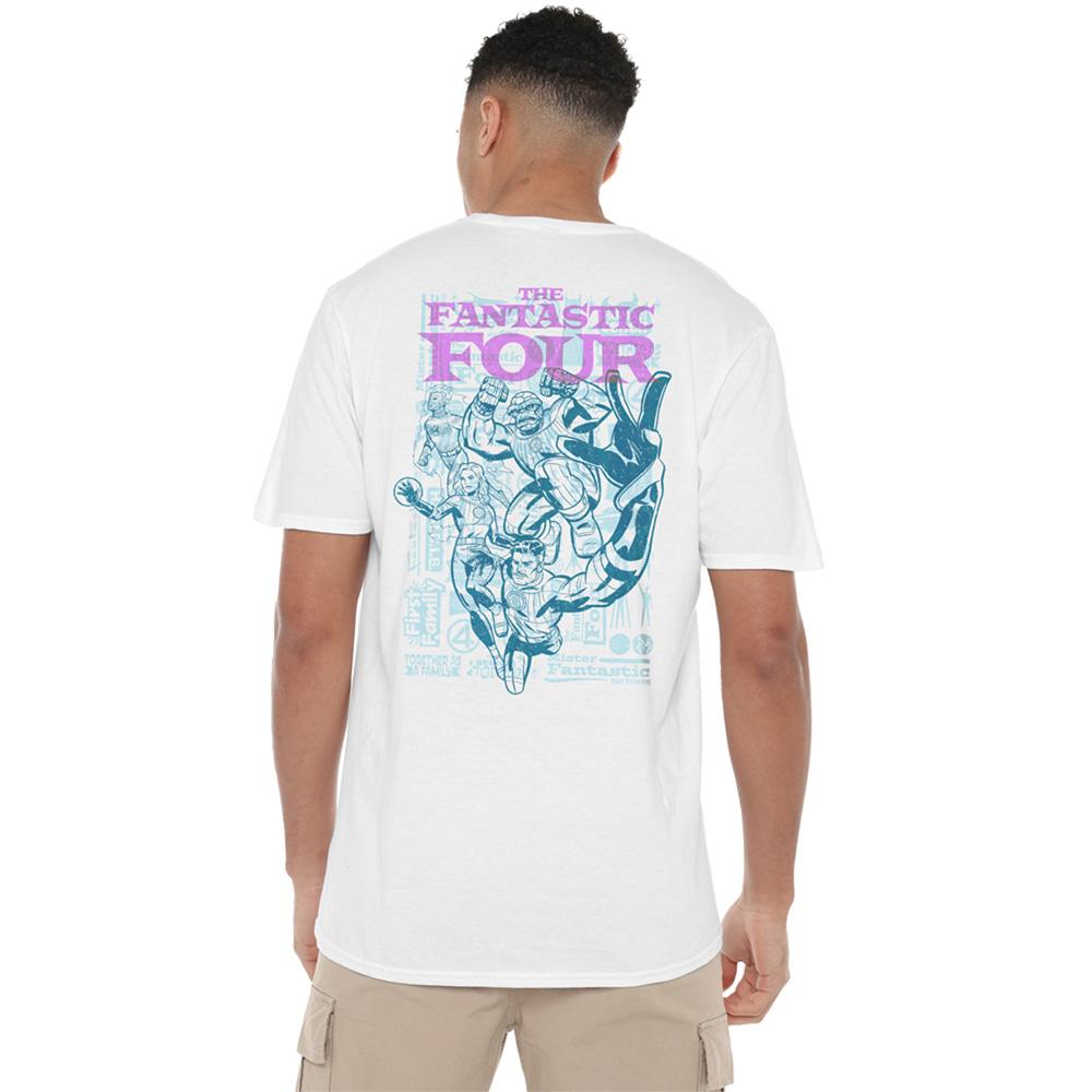 White - Back - Fantastic Four Unisex Adult Heroic First Family Line Art Back Print T-Shirt