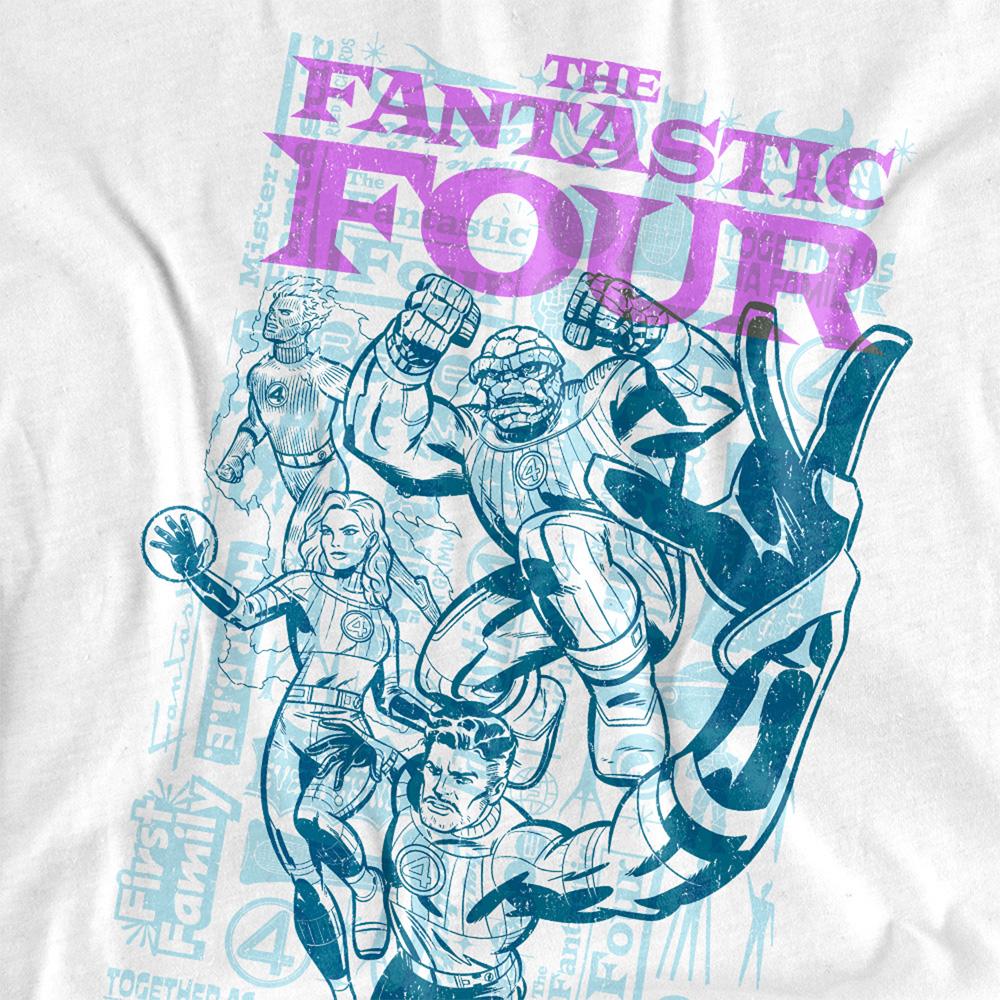 White - Lifestyle - Fantastic Four Unisex Adult Heroic First Family Line Art Back Print T-Shirt