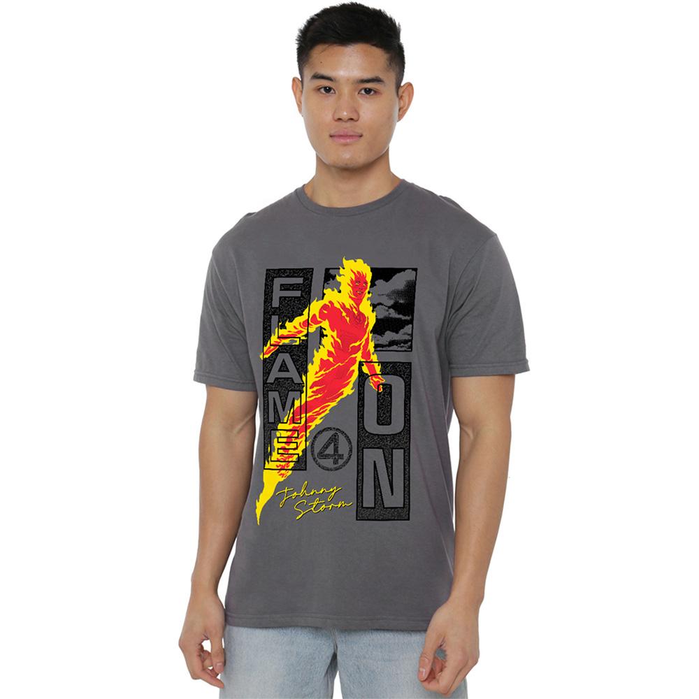 Light Graphite - Back - Fantastic Four Unisex Adult Flame On Trend Johnny T-Shirt