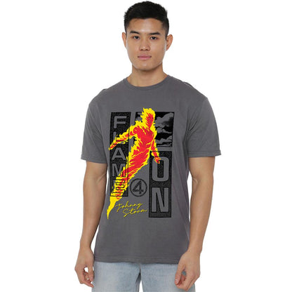 Light Graphite - Back - Fantastic Four Unisex Adult Flame On Trend Johnny T-Shirt