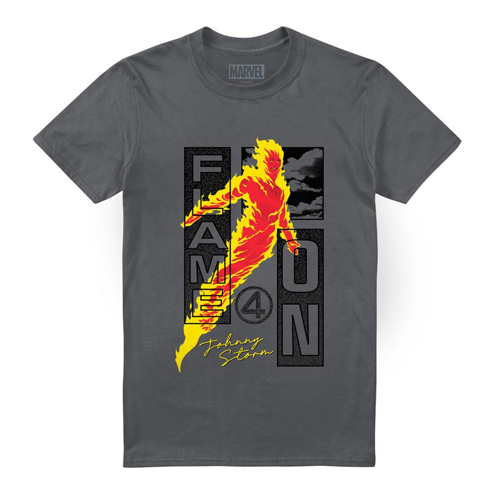 Light Graphite - Front - Fantastic Four Unisex Adult Flame On Trend Johnny T-Shirt