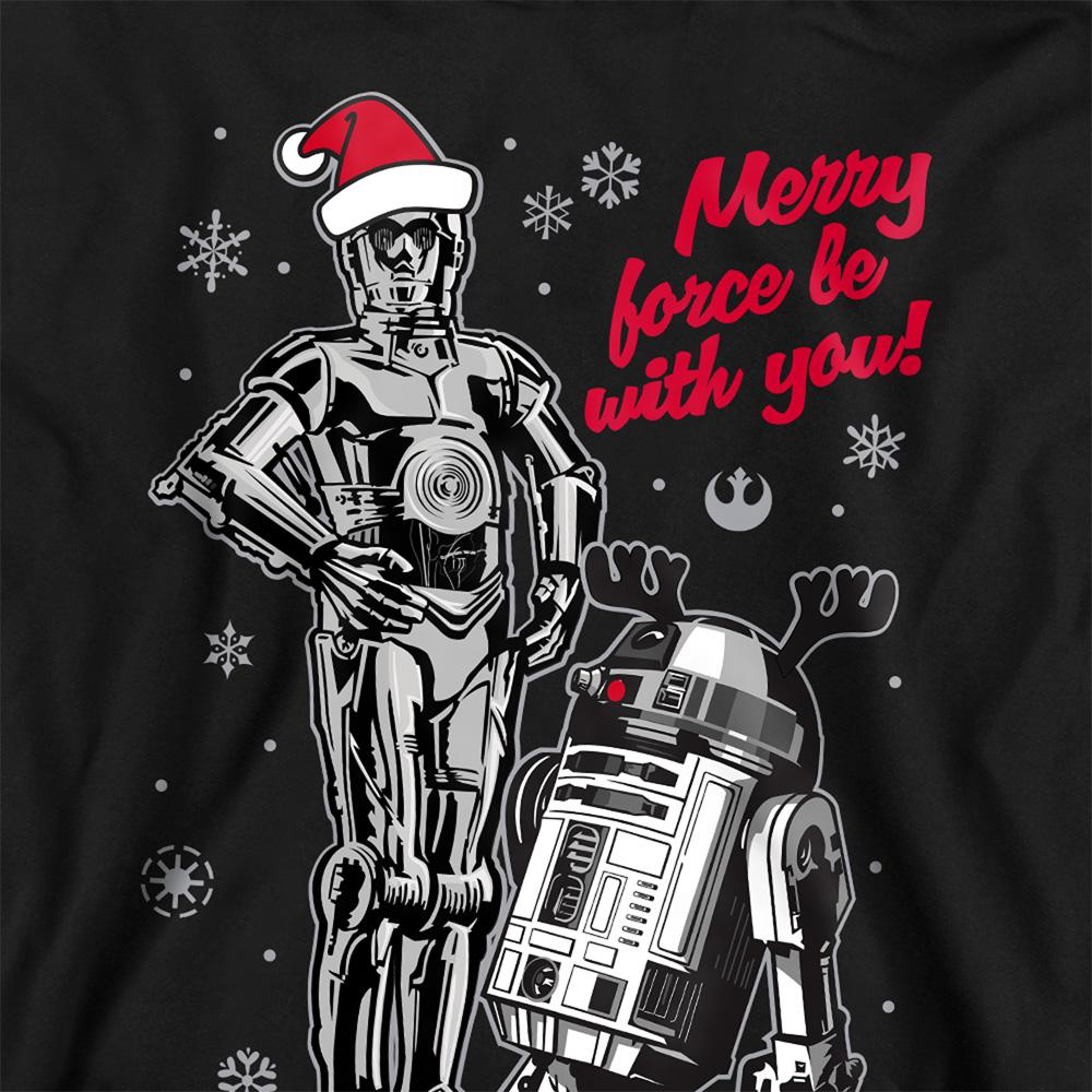 Black-Black - Back - Star Wars Childrens-Kids Merry Christmas Droids Hoodie