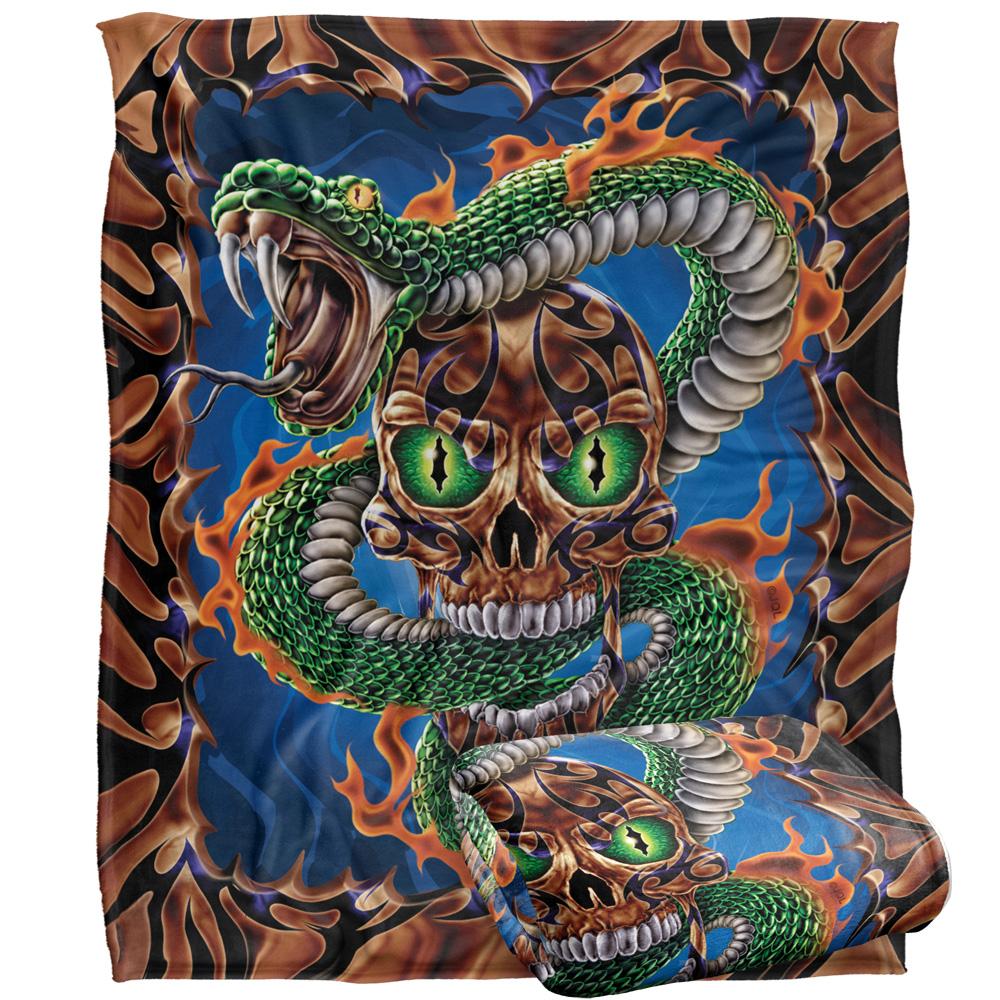 Multicoloured - Back - JQ Licensing James Piazza Silky Flaming Skull Supersoft Blanket