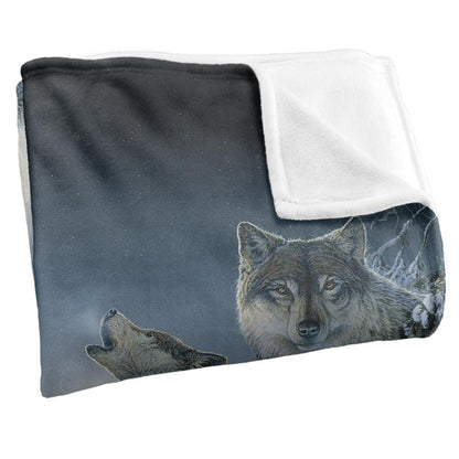Black Blue - Side - Wild Wings Midnight Wolves 2 Silky Supersoft Blanket